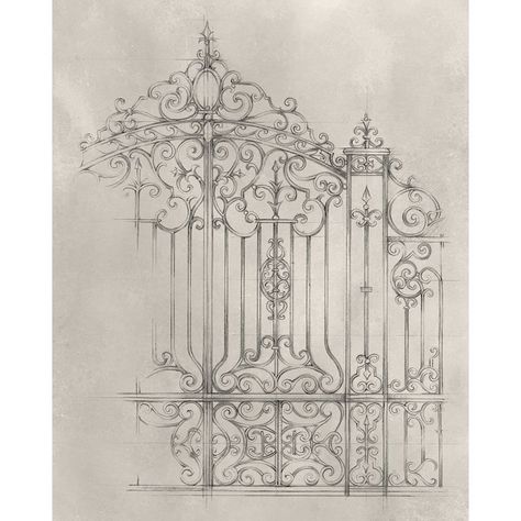 Iron Gate Design II Poster Print - Ethan Harper-VARPDX124872Z Image 1 Things Reference, Antique Architecture, Pearly Gates, Gate Ideas, Perspective Drawing Architecture, Fav Products, Iron Gate Design, Gothic Tattoo, Antique Illustration