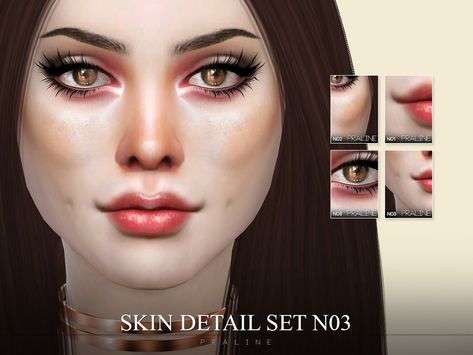 Sims 4 — Skin Detail Set N03 by Pralinesims — New face kit for unique features. - Mouth corners (15 ver.) - Dimples (15 Sims 4 Eyebags, Sims 4 Cc Skin Details, Sims 4 Skin Details, Male Features, Realistic Face, Sporty Summer, Sims 4 Skin, Sims 4 Cas Cc, Sims 4 Makeup