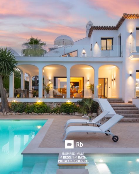 Inspired villa in Marbella has 4 beds, 3+1 bath, internal area 235 m², plot size 808m², and the price is 2.300.000 €. Located in Marbella. #rbuk_classic #rbuk_marbella, #rbuk_villa #mediarbuk Marbella, 4 Beds, Villa, Bath, Exterior