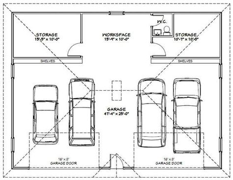 Standard Garage Size: Dimensions For 1, 2, 3, and 4 Cars (Photos) Parking Plan, Pole Barn Garage, 4 Car Garage, Rv Garage, Garage Loft, Tandem Garage, Garage Apartment Plans, Garage Style, Garage Dimensions