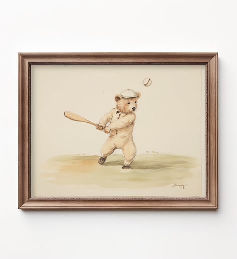 BespokeLittles - Etsy Vintage Nursery Art, Baseball Theme Nursery, Americana Nursery, Vintage Baseball Room, Baseball Nursery Theme, Baseball Nursery Decor, Vintage Nursery Boy, Painting Kids Room, Bear Nursery Art