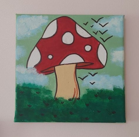 Easy Painting Mushroom, Mushroom Canvas Painting Easy, Mushrooms Painting Easy, Mushroom Painting Ideas Easy, Painting Ideas On Canvas Mushrooms, Co Namalovat, Simple Mushroom Painting, Mushroom Painting Easy, Easy Mushroom Painting