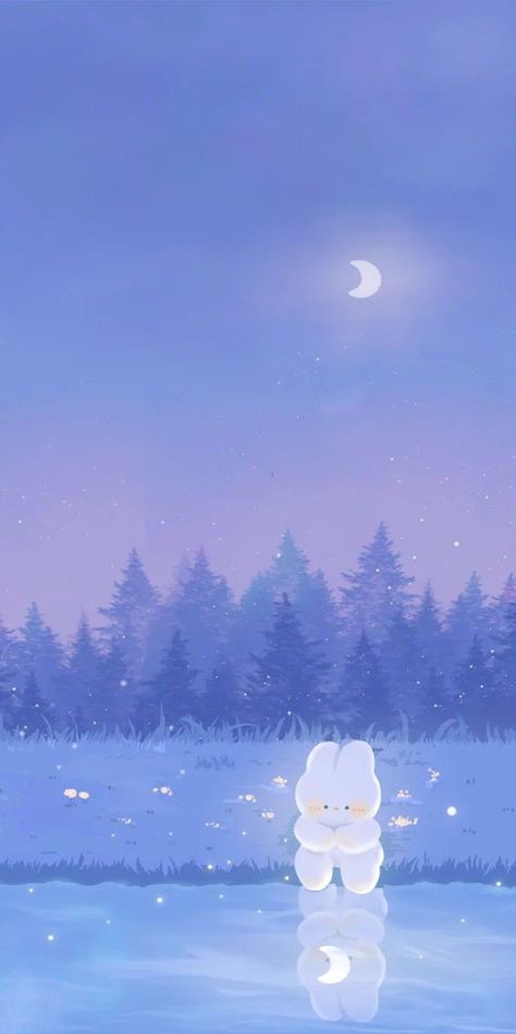 Blue Bunny Aesthetic Wallpaper, Blue Aesthetic Wallpaper Galaxy, Cute Calming Wallpapers, Sleepy Daze Wallpaper Purple, Bunny Kawaii Wallpaper, Soft Blue Wallpaper Aesthetic, Sleepy Wallpaper Aesthetic, Sleepy Daze Wallpaper, Day And Night Wallpaper