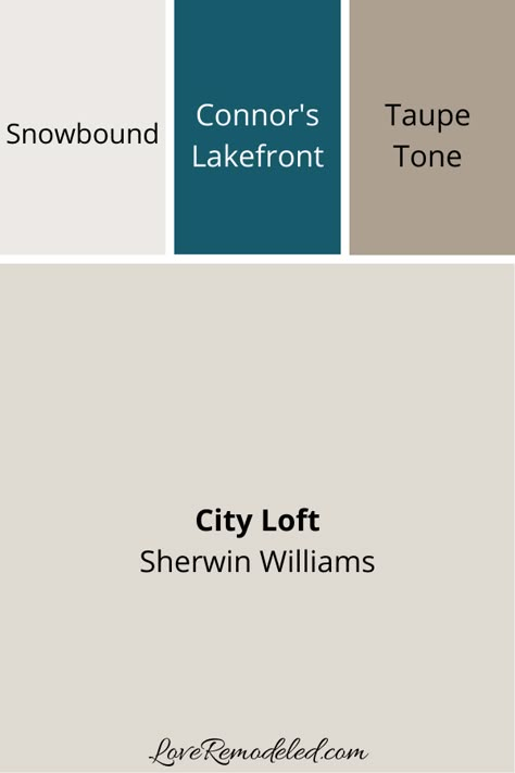 Sherwin Williams City Loft Complimentary Colors, Sherwin Williams City Loft Color Palette, Sherwin Williams City Loft Living Rooms, City Loft Sherwin Williams Exterior, City Loft Sherwin Williams Walls, City Loft Paint Color, City Loft Paint, Sherwin Williams City Loft, Warm Gray Paint Color