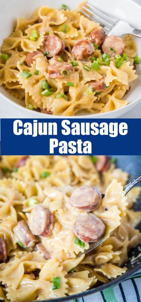 Cajun Sausage Recipe, One Pot Cajun Pasta, Andouille Sausage Pasta, Kielbasa Pasta Recipes, Sausage Pasta Dinner, Cajun Pasta Recipes, Cajun Sausage Pasta, Andouille Sausage Recipes, Kielbasa Pasta