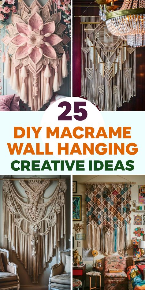 Unleash your creativity by diving into the world of DIY macrame wall hangings that you can easily create in the comfort of your home. Express yourself through crafting a one-of-a-kind art piece that not only mirrors your personal style but also adds a warm, handmade touch to your living area. Begin experimenting with intricate knots and textures today! Explore the beauty and satisfaction of macrame crafting for a charming addition to your home decor. Macrame And Crochet, Textile Wall Hangings Fabric Art, Macrame Wall Decor Bedroom, Black Macrame Wall Hanging Diy, Macrame Circle Wall Hanging Tutorial, Boho Wall Hanging Decor, Macrame Hoop Pattern, Macrame Plant Hanger Wall Hanging, Large Wall Macrame Hanging