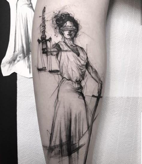 Lawyer Tattoo, Lady Justice Tattoo, Justice Tattoo, Venus Tattoo, Sketch Style Tattoos, Libra Tattoo, Greek Mythology Tattoos, God Tattoos, Goddess Tattoo