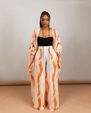 Pattern Two Piece Outfit, Pallazo Outfit Palazzo Elegante, Stylish Two Piece Outfits, Kimono 2 Piece Outfit, Woman Style 2024, Tops To Wear With Palazzo Pants, Casual 2 Piece Outfit For Women, Pallazo And Tops, Size 6 Body Image Outfit