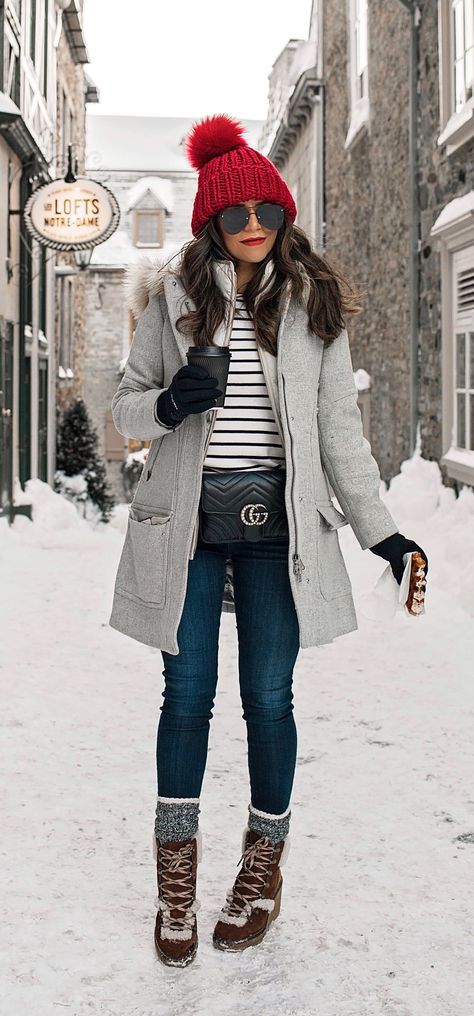 Cold Weather Look Winter Outfit Inspiration Quebec City What to wear J.Crew Snow boots layering Casual Winter Outfits For Women 2023, Binnie Hat Outfits, Outdoor Winter Outfits For Women, Euro Winter, Alaska Outfits, Snow Style, Transitional Outfits, Winter Outfits Snow, Street Style New York