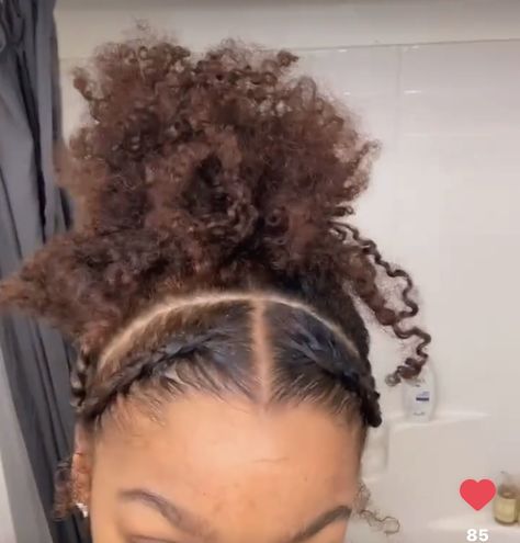 2 Braids With Bun, Birthday Natural Hairstyles, Quick Curly Hairstyles, Cute Natural Hairstyles, Natural Hair Bun Styles, Mixed Curly Hair, Quick Natural Hair Styles, Cute Curly Hairstyles, Curly Hair Styles Easy