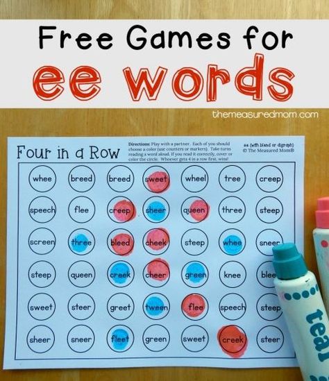 4 in a row ee games Barton Reading, Fun Reading Games, Fish Alphabet, Teaching Digraphs, Ee Words, Reading Games For Kids, Tutoring Ideas, The Measured Mom, Measured Mom