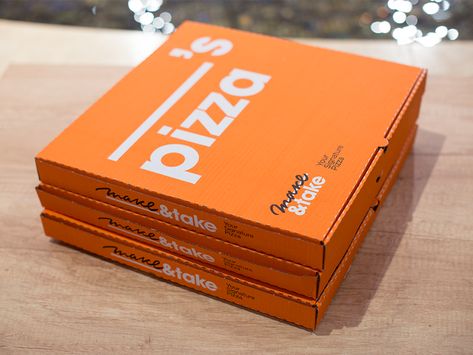 Have you ever dreamed of a pizza that is named after you? Well it's now so easy to get one with Make&Take. Here is a first look at the pizza boxes that we've designed for them.  More interestin... Pizza Names, Pizza Packaging, Pizza Box Design, Pizzeria Design, Pizza Branding, Pizza Ideas, Casa Cook, Direct Deposit, Custom Pizza