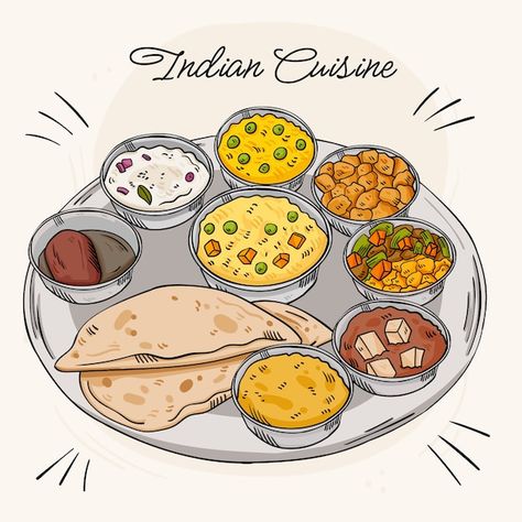 Desi Food Illustration, Indian Food Drawing Easy, Aesthetic Desi Food, Indian Food Design, Indian Food Stickers, South Indian Food Illustration, Indian Food Cartoon, Indian Food Doodle, Food Images Indian