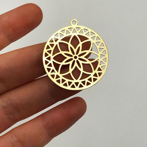 Unique Mandala Charms: Raw Brass Mandala Flower Sun Pendant, Round Floral Mandala Necklace Earring Charms, Laser Cut Jewelry Supplies Laser Jewelry, Mandala Pendant, Surf Necklace, Earring Charm, Mandala Jewelry, Bali Jewelry, Mandala Necklace, Art Jewelry Design, School Jewelry