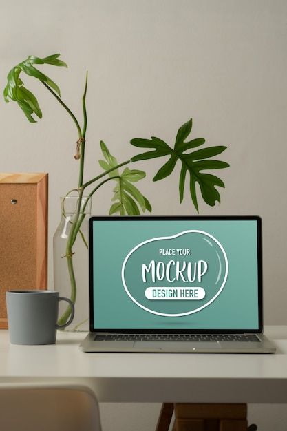 Cropped shot of worktable with mock up l... | Premium Psd #Freepik #psd #computer-mockup #notebook-computer #laptop-desk #laptop-mockup Computer Mockup, In Home Office, Home Office Room, Etsy Inspiration, Notice Board, Phone Mockup, Plant Vase, Best Laptops, Office Room