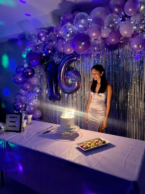 Euphoria Sweet 16 Party Ideas, Purple Bday Theme, Sweet 16 Themes Purple, 16 Birthday Party Ideas Purple, Purple Theme Sweet 16, Purple Sweet 16 Party Ideas, Sweet 16 Inspo Purple, Olivia Rodrigo Bday Party, Olivia Rodrigo Bday