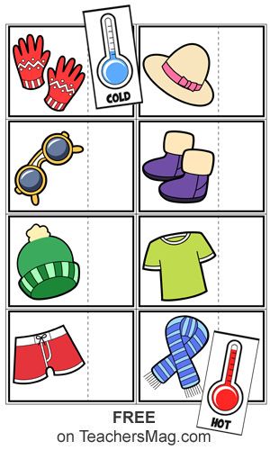 For these fun worksheets students need to examine the picture of a piece of clothing and then cut-out and paste the indication of it is the kind of clothing for hot weather or cold weather. Dressing For The Weather Preschool, Hot Or Cold Worksheet Free Printable, Hot And Cold Sorting Free Printable, Weather Clothing Sort Free Printable, Weather Pictures For Kids Free Printable, Dress For The Weather Printable, Winter Clothes Worksheets For Kids, Hot And Cold Activities Preschool, Weather Station For Kids