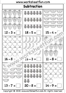 Subtraction up to 20 with pictures – Three Worksheets / FREE Printable Worksheets – Worksheetfun Subtraction To 20, Addition Words, Kindergarten Addition Worksheets, Math Addition Worksheets, Math Sheets, Halloween Worksheets, First Grade Worksheets, Subtraction Word Problems, Printable Preschool Worksheets