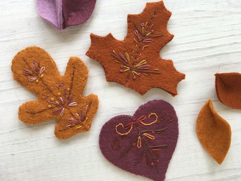 Felt Autumn, Cloth Craft, Autumn Craft, Felt Sewing, Fall Sewing, Felt Leaves, Leaf Template, Felt Embroidery, Felt Projects