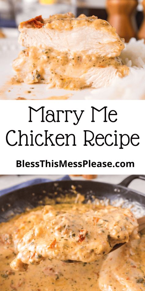 Marry Me Chicken is tender chicken breasts with a creamy sauce made with garlic, sun-dried tomatoes, cheese, and a splash of heavy cream. Heavy Cream Chicken Recipe, Heavy Cream Sauce, Chicken Recipes With Cream Cheese, Creamy Sauce For Chicken, Chicken Scampi Recipe, Heavy Cream Recipes, Cream Chicken Recipes, White Cream Sauce, Stuffed Chicken Breast Cream Cheese