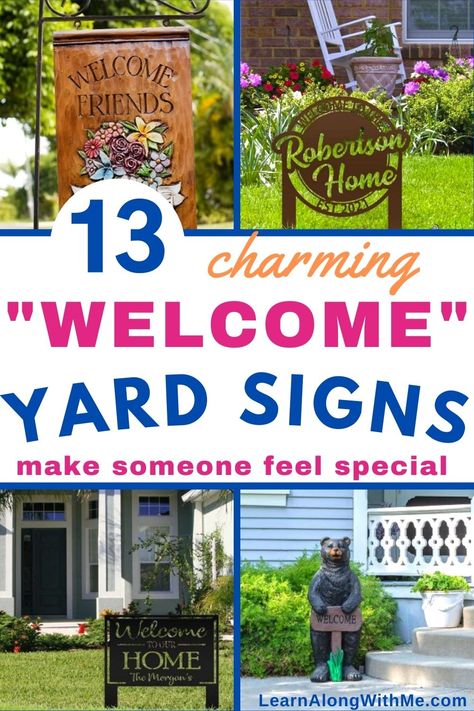 13 charming welcome yard signs including some colorful welcome home yard signs and even some customizable yard signs that you can have made with your family name on it.  Really cool stuff. Last Name Yard Signs, Front Yard Sign Ideas, Diy Yard Signs Wood, Metal Yard Signs Outdoor, Welcome Sign With Last Name, Raised Deck Privacy, Fence Toppers For Privacy, Yard Signs Diy, Unique Welcome Signs