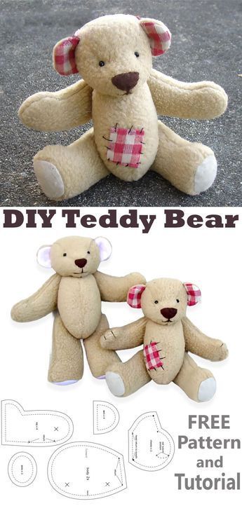 DIY Teddy Bear Tutorial & Pattern Teddy Bear From Old Shirt Pattern, Stuffed Animals From Old Clothes, Fleece Teddy Bear Pattern, Memorial Bear Pattern Free, How To Sew A Bear, Hand Sewn Teddy Bear, Handmade Teddy Bear, Free Teddy Bear Pattern Sewing, Easy Teddy Bear Patterns Free Printable