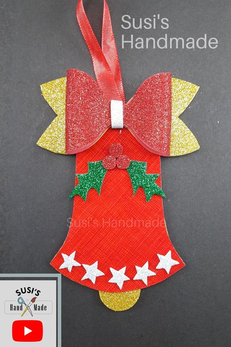 Christmas Bell Craft, Christmas Bells Decorations, Diy Christmas Bells, Craft Christmas Ornaments, Bell Craft, Bells Ornaments, Craft Bells, Bells Christmas, Bell Decorations