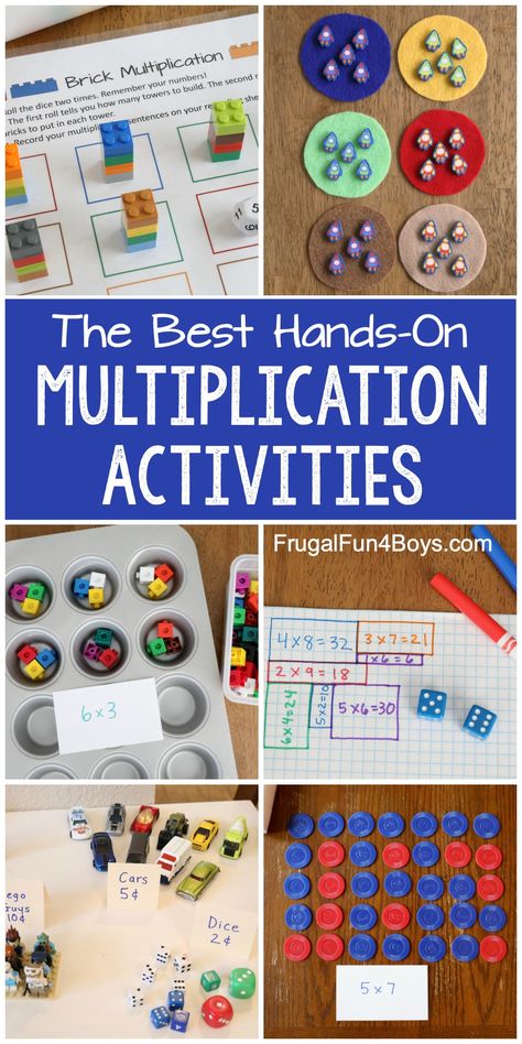 Hands-on multiplication activities. These fun math activities use simple supplies such as dice, muffin pans, markers, poker chips, LEGO bricks, and more. Lots of math inspiration! #kidsactivities #math #matheducation #secondgrade #thirdgrade #handsonmath Multiplication Activities, Teaching Multiplication, Multiplication Games, Fun Math Activities, Math Multiplication, Math Intervention, Math Time, Third Grade Math, Lego Bricks