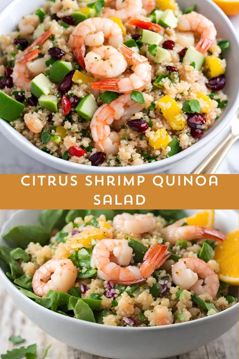 Refresh your palate with a vibrant Citrus Shrimp Quinoa Salad! Packed with succulent shrimp, fluffy quinoa, and a zesty citrus dressing, this wholesome dish is a symphony of flavors. Perfect for a quick, healthy meal that's as visually appealing as it is delicious. Pin it for your next satisfying and nutritious lunch or dinner! 🍤🥗#myskinnyrecipes #HealthyRecipes #QuinoaSalad #ShrimpRecipe" Quinoa Salad With Shrimp, Shrimp Quinoa, Citrus Shrimp, Fluffy Quinoa, Shrimp And Quinoa, Nutritious Lunch, Shrimp Avocado Salad, Citrus Dressing, Shrimp Avocado