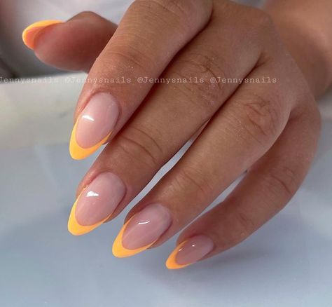 Bright French Tip Nails, Orange French Tip, Simple Toe Nails, Bright Nail Art, Cruise Nails, Square Nail Designs, Subtle Nails, Summery Nails, Basic Nails