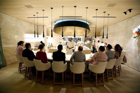 Chef Aitor Zabala welcomes diners to Somni, the new fine-dining restaurant tucked into the SLS hotel. Chefs Table Design, Chef Table Design, Chefs Table Restaurant, Private Dining Room Restaurant Design, Show Kitchen Restaurant, Private Dining Room Restaurant, Chef Table, Chef House, Spanish Cooking