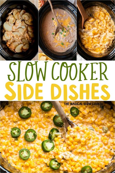 11 Easy Slow Cooker Side Dishes from Potatoes, Beans, Vegetables and even Mac and Cheese. Great sides for when your grilling or taking a dish to a barbecue or potluck. - The Magical Slow Cooker Easy Crockpot Side Dishes, Side Dishes For Potluck, Dishes For Potluck, Slow Cooker Side Dishes, Thanksgiving Side Dishes Crockpot, Crockpot Sides, Summer Potluck Dishes, Best Potluck Dishes, Side Dishes For Ribs