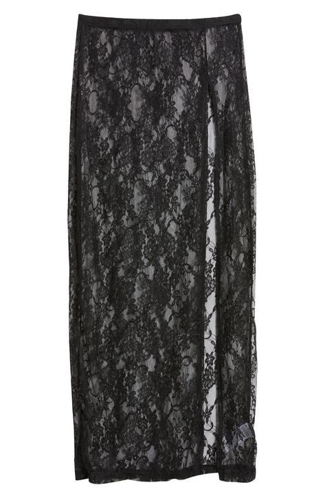 EDIKTED Aura Low Rise Lace Maxi Skirt in Black at Nordstrom, Size Small Sheer Skirt Outfit, Long Black Lace Skirt, Sheer Skirts, Lace Black Skirt, Lace Skirt Outfit, Skirts Aesthetic, Floral Maxi Skirts, Black Lace Maxi Skirt, Lace Skirt Black