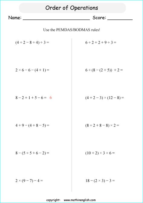 Solve these operations with 4 terms and 3 operators. Grade 5 order of operation worksheets with positive integers and parentheses suited for math tutoring or math homeschooling. Order Of Operations Worksheet, Grade 6 Math Worksheets, Grade 5 Math Worksheets, Worksheet Math, Math Practice Worksheets, Grade 6 Math, Math Charts, Mathematics Worksheets, Algebra Worksheets