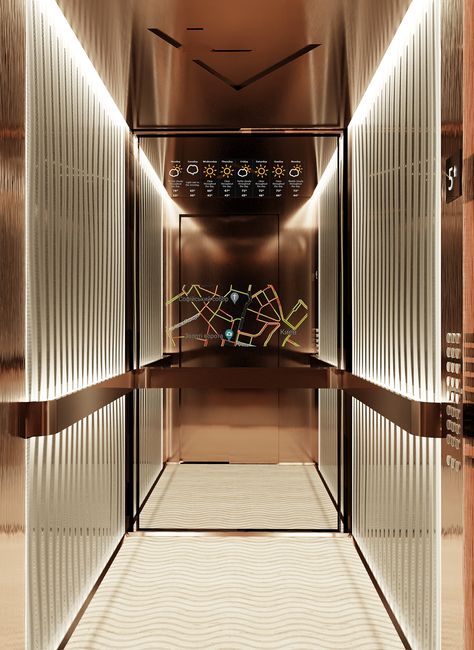 Elevator interior design on Behance Lift Interior Design Elevator, Lift Cabin Interior Design, Lift Design Interior, House Lift Design, Luxury Elevator Interior, Lift Car Design, Elevator Design Interior, Elevator Cabin Design, Lift Interior Design