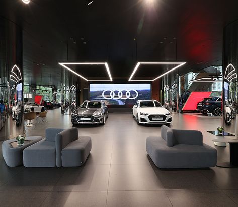 Tesla Showroom, Car Showroom Architecture, Audi Car Models, Car Restaurant, Car Showroom Interior, Cars Showroom, Dealership Showroom, Car Showroom Design, Factory Architecture