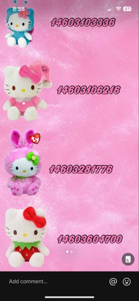 Bloxburg Room Ideas Hello Kitty, Squishmallow Codes Bloxburg, Bloxburg Codes Hello Kitty, Hello Kitty Mirror Decal Bloxburg, Bloxburg Hello Kitty Room, Hello Kitty Cafe Bloxburg Decals, Stuffed Animal Decals Bloxburg, Hello Kitty Codes Bloxburg, Bloxburg Plushie Decals