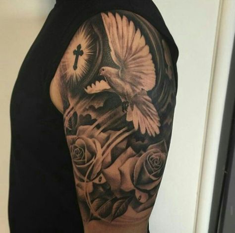 Dove Shoulder Tattoo Men, Two Doves Tattoo Design, Heaven Tattoos, Rose Tattoos For Men, Dove Tattoo, Men Tattoos Arm Sleeve, Mens Shoulder Tattoo, Cloud Tattoo, Cool Forearm Tattoos