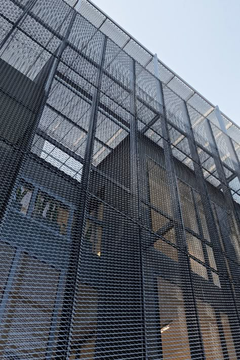 Metal Screen Design, Steel Facade, Industrial Facade, Perforated Metal Panel, Building Skin, Steel Cladding, Huge Houses, Metal Facade, Concrete Facade