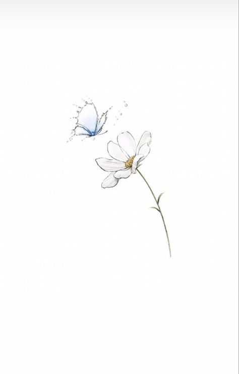 Hummingbird Daisy Tattoo, Daisy Tattoo With Butterfly, Danty Tattoos Small Flowers, Butterfly Daisy Tattoo, Daisy And Butterfly Tattoo, Minimal Flower Tattoo, Daisy Line Art, Daisy Tattoos, Daisy Tattoo Designs