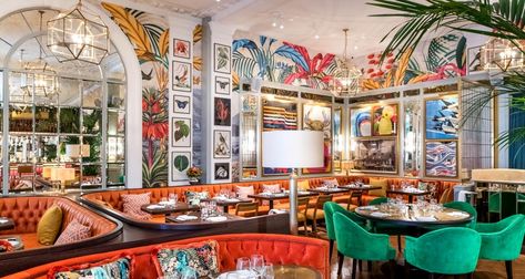 Ivy Cafe, Ivy Restaurant, Seaside Restaurant, Maximalist Interior, Bold Decor, Beautiful Bars, Vintage Dining Chairs, Private Dining Room, The Ivy