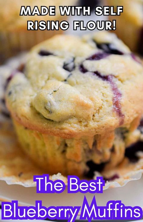 These blueberry muffins with self-rising flour are quick to make, require no extra leavening agents, and are packed with juicy blueberries, making them a perfect choice for breakfast, snacks, or a sweet treat that will quickly become a new family favorite. Blueberry Muffins With Self Rising Flour, Blueberry Muffins Self Rising Flour, Self Rising Flour Muffins, Self Rising Flour Muffin Recipes, Self Rising Flour Greek Yogurt Recipes, Self Rise Flour Recipes, Self Rising Flour Desserts, Muffins With Self Rising Flour, Recipes Using Self Rising Flour