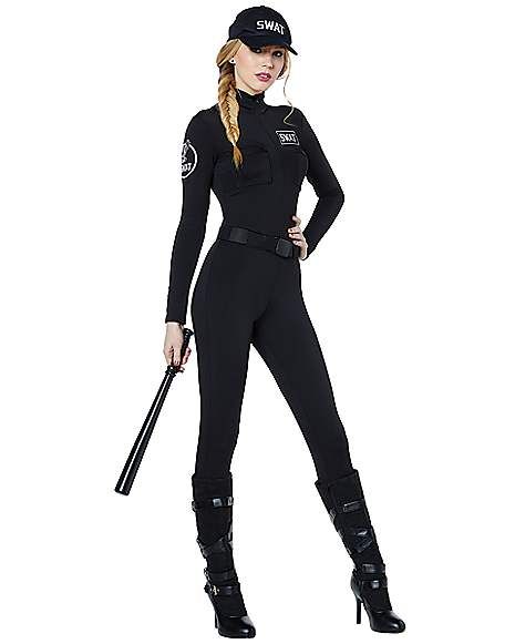 Adult Swat Catsuit Costume - Spirithalloween.com Swat Halloween Costume, Swat Costume, Spirit Pants, Cop Halloween Costume, One Piece Costume, Catsuit Costume, Supergirl Costume, Halloween Costume Suit, Plus Size Costume