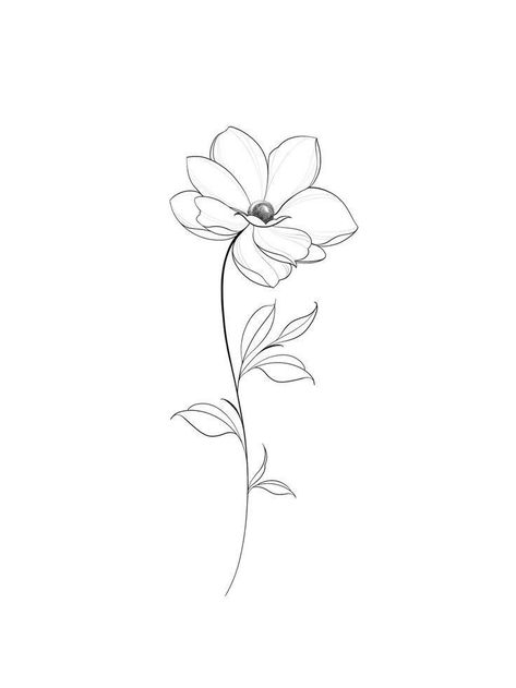 Simple Cosmos Tattoo, Flax Flower Tattoo, 3rl Tattoo Design, Fine Line Cosmos Flower Tattoo, Jasmine Flower Drawing Art, Jasmine Flower Drawing Tattoo, Jasmine Flower Sketch, Line Art Flower Tattoo, Cosmos Flowers Tattoo