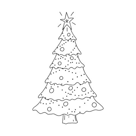 Decorated Christmas tree in Doodle style. The sketch is hand-drawn and isolated on a white background. Element of new year and Christmas design. Outline drawing. Black-white vector illustration Christmas Tree Outline Drawing, New Year Tree Drawing, Hand Drawn Christmas Tree, Christmas Tree Doodle, Event Campaign, Crismas Tree, Christmas Tree Sketch, Christmas Tree Outline, Xmas Drawing