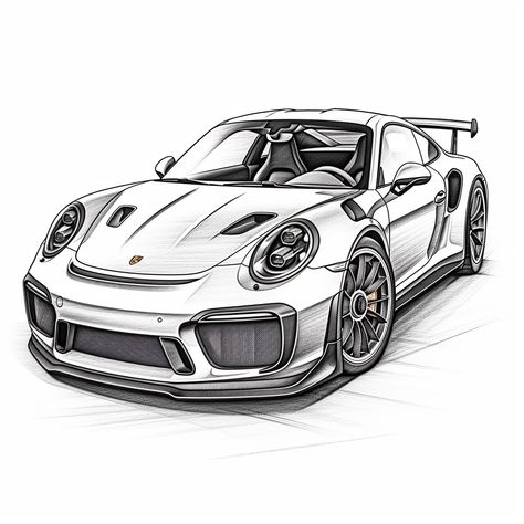 Car Sketches Design, Sport Cars Drawing, Car Drawing Porsche, Hyper Cars Wallpaper, Porsche Gt3 Drawing, Porsche Gt3 Rs Sketch, Art Cars Drawing Painting, Art Cars Drawing Sketches, Porche Drawing Car