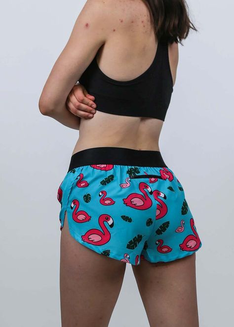 Do you have ChicknLegs? These blue flamingo shorts are the perfect addition to any run! The ChicknLegs 1.5" split running shorts are known for their lightweight fabric, ultra soft liners, comfortable waistbands, and funny printed designs. Features: ✔ Soft elastic waistband provides a smooth fit that stays in place ✔ Rear zipper pocket to stash the essentials✔ Black mesh liner offers full coverage and breathability✔ Machine washable ✔ 1.5" Inseam and 2.5" Side Split✔ Model is 5'8" - 130 lbs - Siz Chickenlegs Shorts, Chicken Legs Running Shorts, Chicken Legs Shorts, Best Running Shorts, Blue Flamingo, Flamingo Shorts, Gift Wishlist, Western Clothes, 130 Lbs