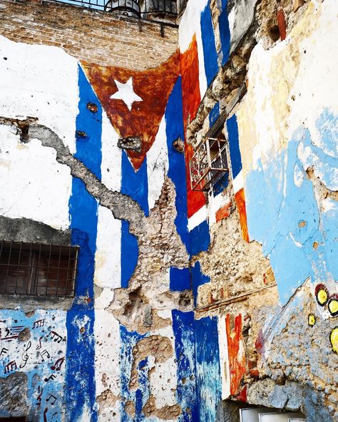 Cuban flag mural in Centro Habana. by cubareporter Flag Mural, Havana Bar, Cuban Flag, Miguel Diaz, Cuban Art, Vinales, Beach Room, Pinterest Projects, Havana Cuba