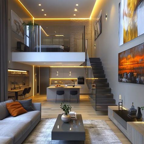 White Loft Interior, Loft Type House Design, Loft Apartment Ideas, Loft Type House, House In The Philippines, House Design Philippines, Loft Homes, Condominium Interior Design, Mediterranean House Designs