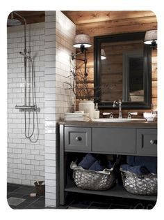 Bathroom Decor. Make Cabin Bathrooms, Wooden Bathroom, Basement Bathroom, Trendy Bathroom, Bad Design, Wood Bathroom, Bath Room, Intelligent Design, Grey Bathrooms